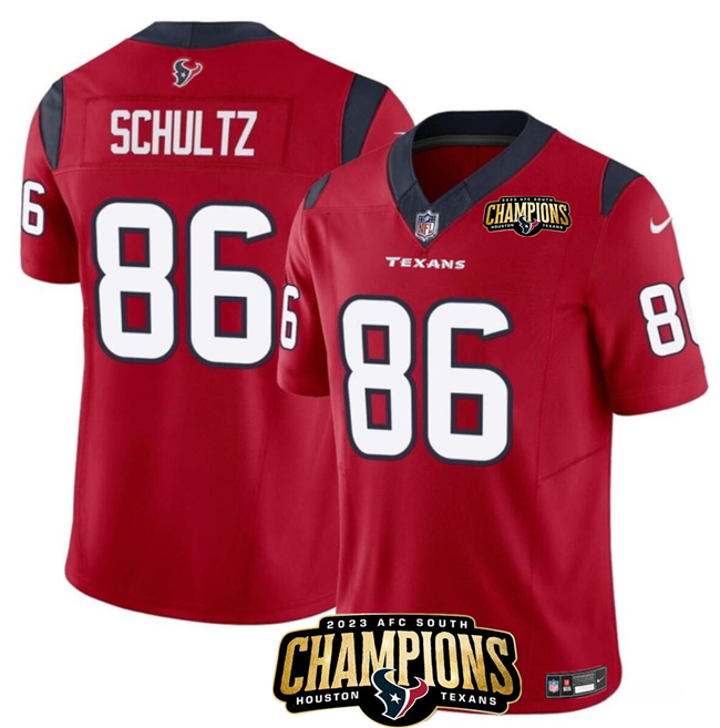 Personalized Men’s Houston Texans #86 Dalton Schultz Red 2023 F.U.S.E. AFC South Champions Patch Untouchable Limited Stitched Football Jersey
