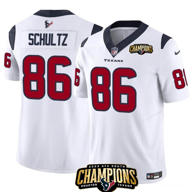 Personalized Men’s Houston Texans #86 Dalton Schultz White 2023 F.U.S.E. AFC South Champions Patch Untouchable Limited Stitched Football Jersey