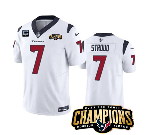 Personalized Men’s Houston Texans #7 C.J. Stroud White 2023 F.U.S.E. With 1-Star C Patch And AFC South Champions Patch Untouchable Limited Stitched Football Jersey