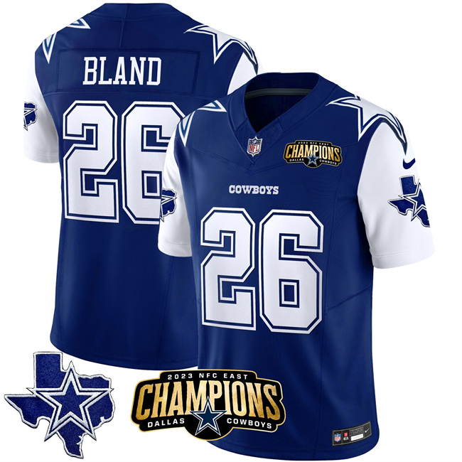 Personalized Men’s Dallas Cowboys #26 DaRon Bland Blue White 2023 F.U.S.E. NFC East Champions Patch Stitched Football Jersey