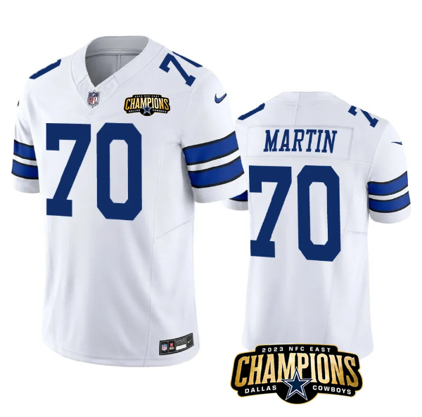Personalized Men’s Dallas Cowboys #70 Zack Martin White 2023 F.U.S.E. NFC East Champions Patch Stitched Football Jersey