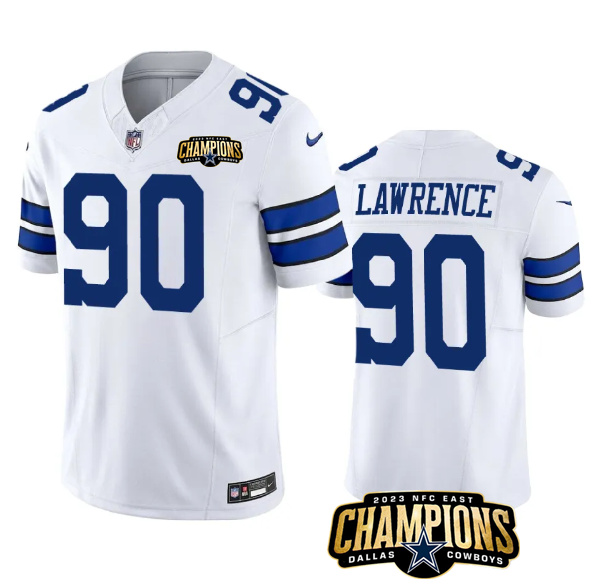 Personalized Men’s Dallas Cowboys #90 DeMarcus Lawrence White 2023 F.U.S.E. NFC East Champions Patch Stitched Football Jersey