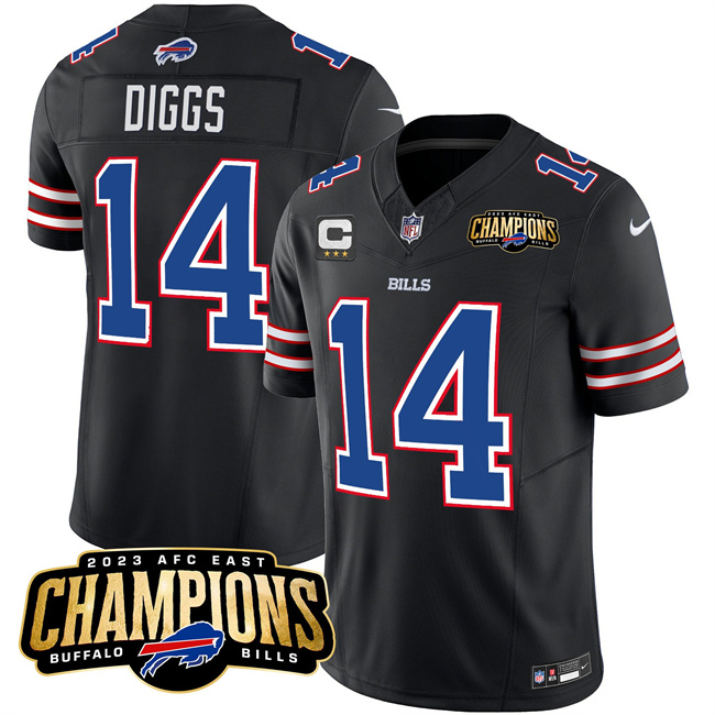 Personalized Men’s Buffalo Bills #14 Stefon Diggs Black 2023 F.U.S.E. AFC East Champions With 3-Star C Ptach Stitched Football Jersey