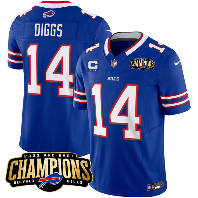 Personalized Men’s Buffalo Bills #14 Stefon Diggs Blue 2023 F.U.S.E. AFC East Champions With 3-Star C Ptach Stitched Football Jersey