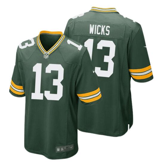 Personalized Men’s Green Bay Packers #13 Dontayvion Wicks Green Stitched Game Jersey