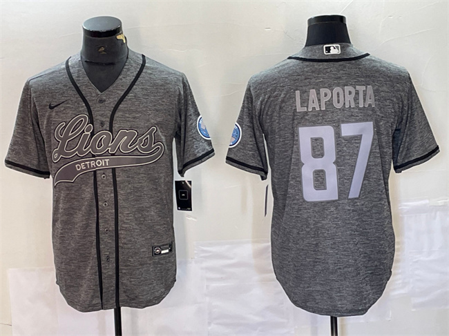 Personalized Men’s Detroit Lions #87 Sam LaPorta Grey Cool Base Stitched Baseball Jerseys