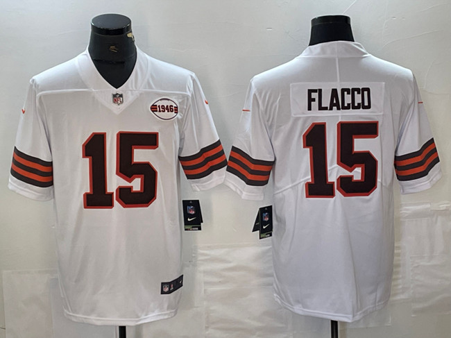 Personalized Men’s Cleveland Browns #15 Joe Flacco White 1946 Collection Untouchable Limited Stitched Jersey
