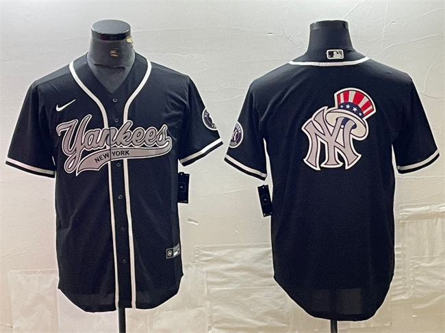 Personalized Men’s New York Yankees Black Team Big Logo Cool Base Stitched Baseball Jersey