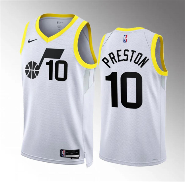 Personalized Men’s Utah Jazz #10 Jason Preston White Association Edition Stitched Basketball Jersey