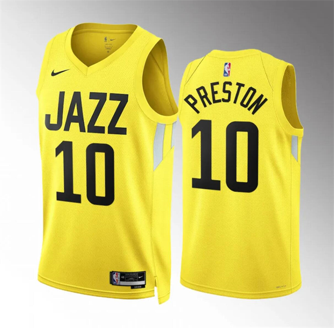 Personalized Men’s Utah Jazz #10 Jason Preston Yellow Association Edition Stitched Basketball Jersey