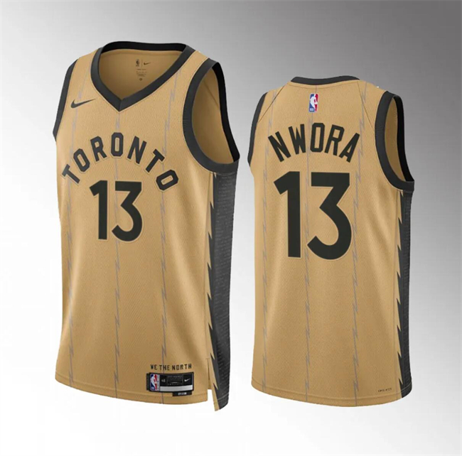 Personalized Men’s Toronto Raptors #13 Jordan Nwora Gold 2023 24 City Edition Stitched Basketball Jersey