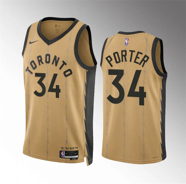 Personalized Men’s Toronto Raptors #34 Jontay Porter Gold 2023 24 City Edition Stitched Basketball Jersey