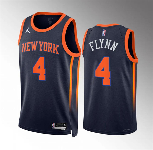 Personalized Men’s New Yok Knicks #4 Malachi Flynn Navy Statement Edition Stitched Basketball Jersey