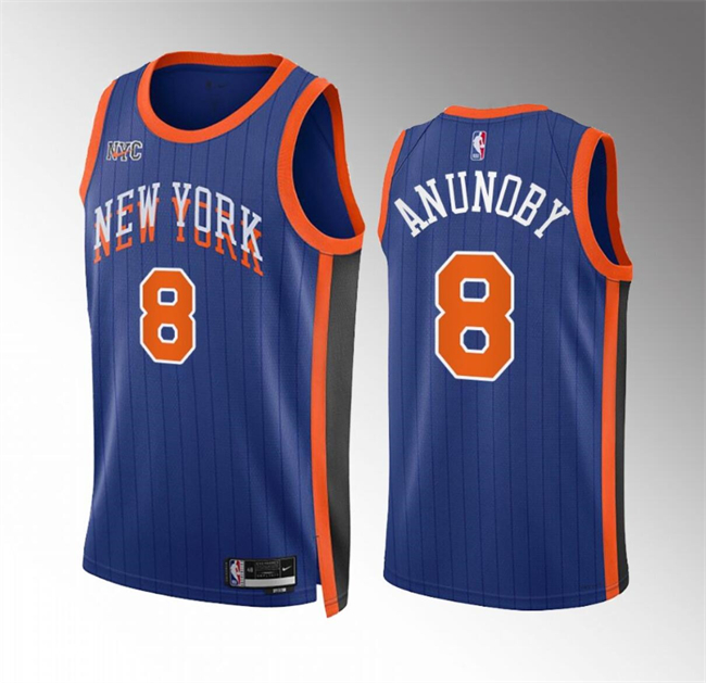 Personalized Men’s New Yok Knicks #8 OG Anunoby Blue 2023 24 City Edition Stitched Basketball Jersey