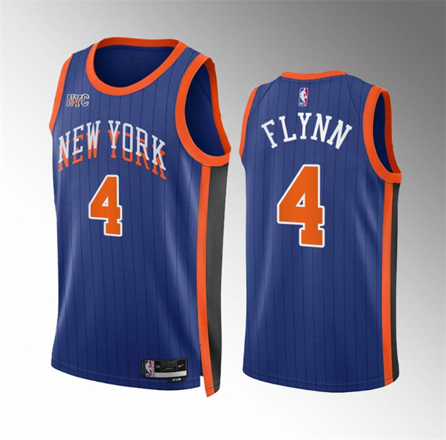 Personalized Men’s New Yok Knicks #4 Malachi Flynn Blue 2023 24 City Edition Stitched Basketball Jersey
