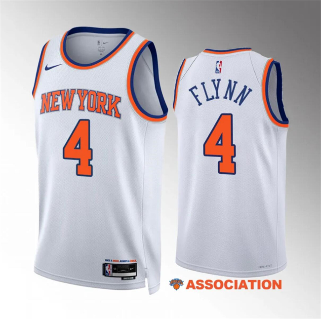 Personalized Men’s New Yok Knicks #4 Malachi Flynn White Association Edition Stitched Basketball Jersey