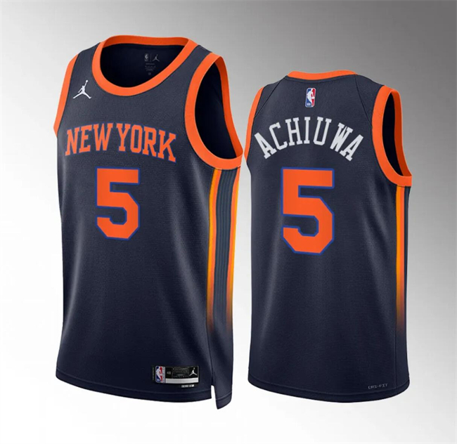 Personalized Men’s New Yok Knicks #5 Precious Achiuwa Navy Statement Edition Stitched Basketball Jersey