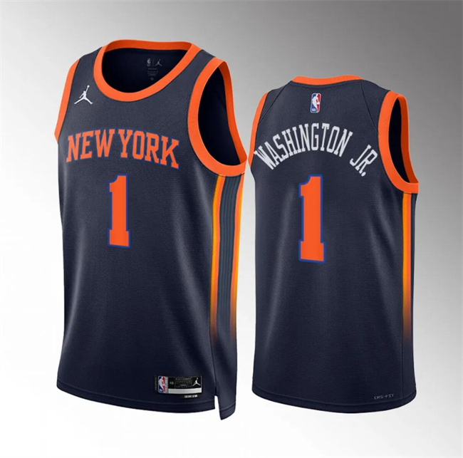 Personalized Men’s New Yok Knicks #1 Duane Washington Jr Navy Statement Edition Stitched Basketball Jersey