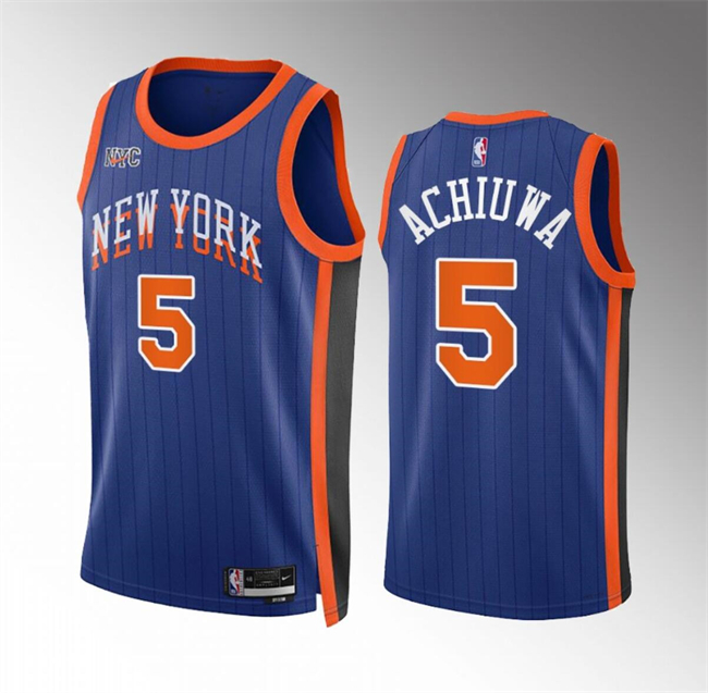 Personalized Men’s New Yok Knicks #5 Precious Achiuwa Blue 2023 24 City Edition Stitched Basketball Jersey