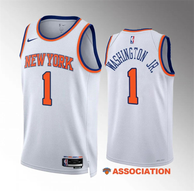 Personalized Men’s New Yok Knicks #1 Duane Washington Jr White Association Edition Stitched Basketball Jersey