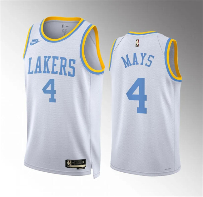 Personalized Men’s Los Angeles Lakers #4 Skylar Mays White Classic Edition Stitched Basketball Jersey