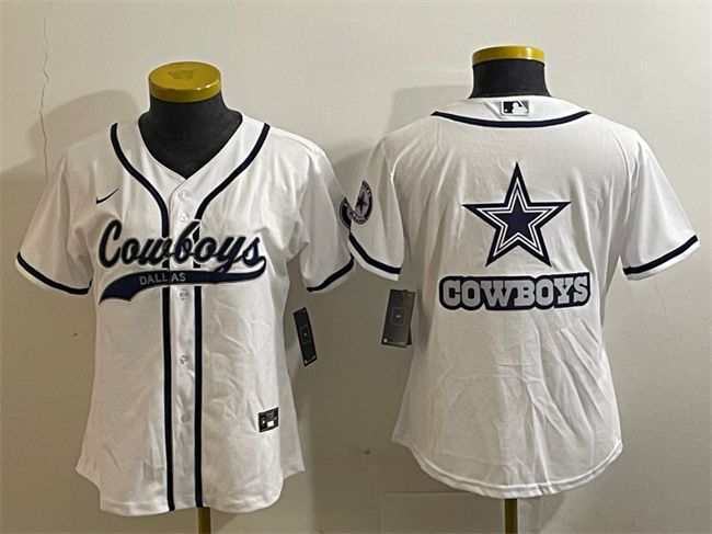 Personalized Women’s Dallas Cowboys White Team Big Logo With Patch Cool Base Stitched Baseball Jersey(Run Small)