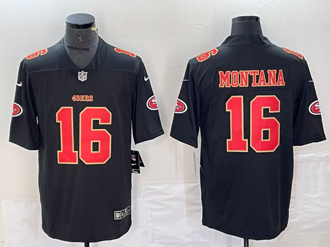 Personalized Men’s San Francisco 49ers #16 Joe Montana Black Untouchable Limited Stitched Jersey