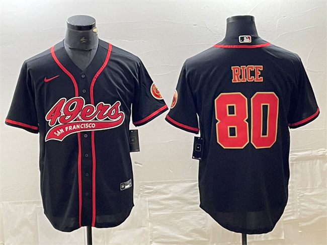 Personalized Men’s San Francisco 49ers #80 Jerry Rice Black With Patch Cool Base Stitched Baseball Jersey