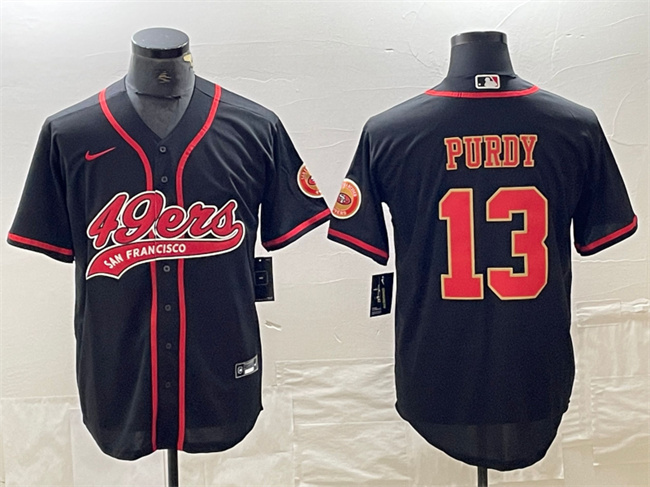 Personalized Men’s San Francisco 49ers #13 Brock Purdy Black With Patch Cool Base Stitched Baseball Jersey