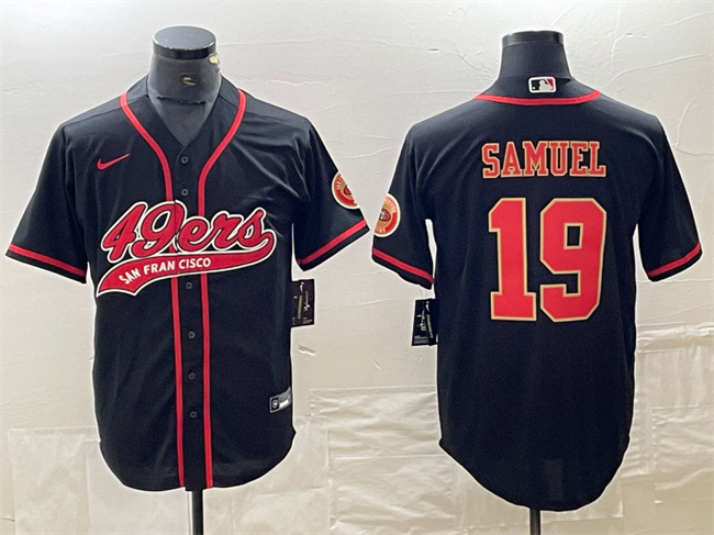 Personalized Men’s San Francisco 49ers #19 Deebo Samuel Black With Patch Cool Base Stitched Baseball Jersey