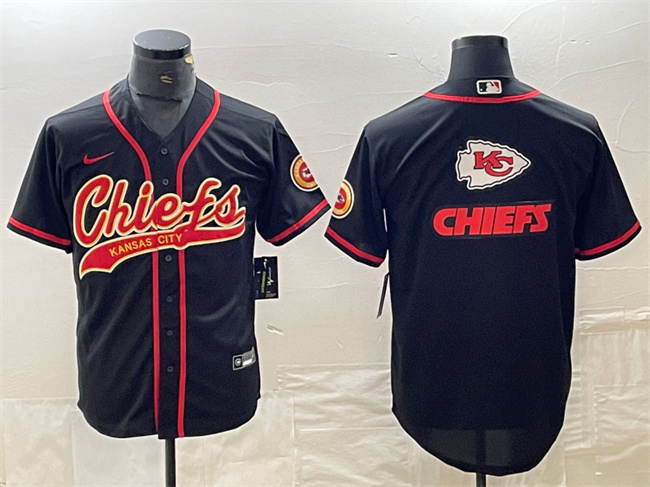 Personalized Men’s Kansas City Chiefs Black Team Big Logo With Patch Cool Base Stitched Baseball Jersey