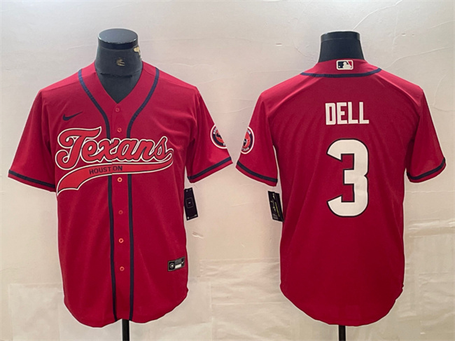 Personalized Men’s Houston Texans #3 Tank Dell Red With Patch Cool Base Stitched Baseball Jersey