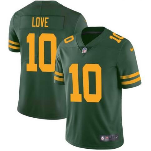 Personalized Men’s Green Bay Packers #10 Jordan Love Green Color Rush Limited Stitched Football Jersey