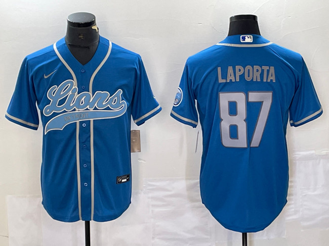 Personalized Men’s Detroit Lions #87 Sam LaPorta Blue Cool Base Stitched Baseball Jersey