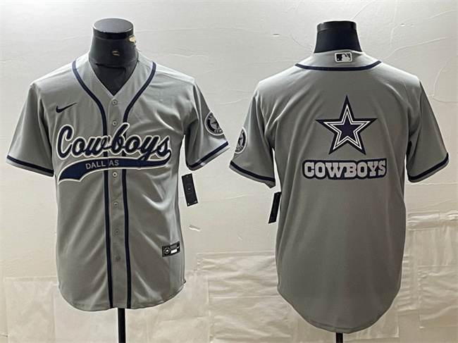 Personalized Men’s Dallas Cowboys Grey Team Big Logo With Patch Cool Base Stitched Baseball Jersey