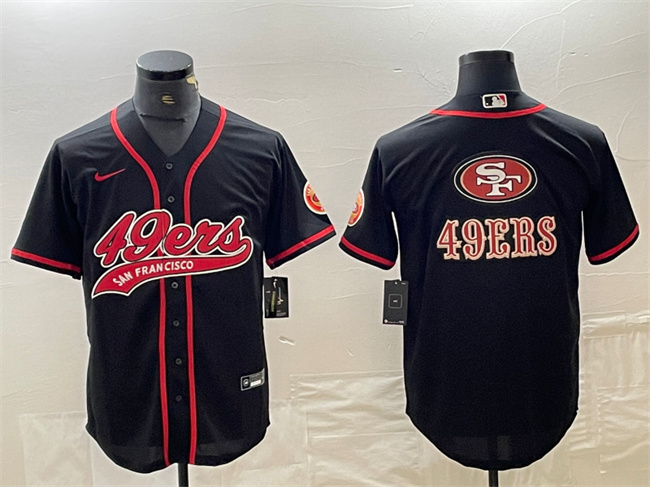 Personalized Men’s San Francisco 49ers Black Team Big Logo With Patch Cool Base Stitched Baseball Jersey
