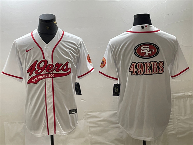 Personalized Men’s San Francisco 49ers White Team Big Logo With Patch Cool Base Stitched Baseball Jersey