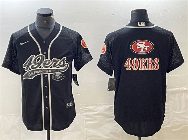 Personalized Men’s San Francisco 49ers Black Reflective Team Big Logo With Patch Cool Base Stitched Baseball Jersey