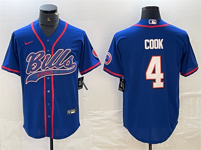 Personalized Men’s Buffalo Bills #4 James Cook Blue With Patch Cool Base Stitched Baseball Jersey