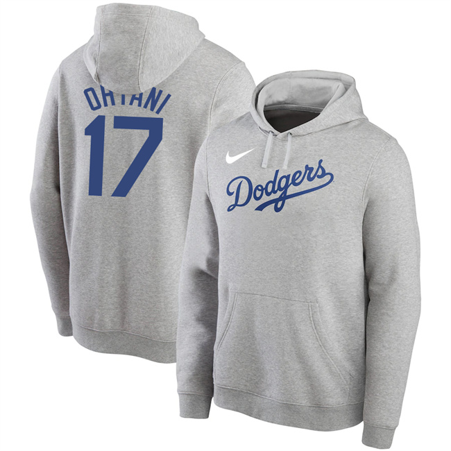 Personalized Los Angeles Dodgers #17 Shohei Ohtani Grey Name & Number Pullover Hoodie