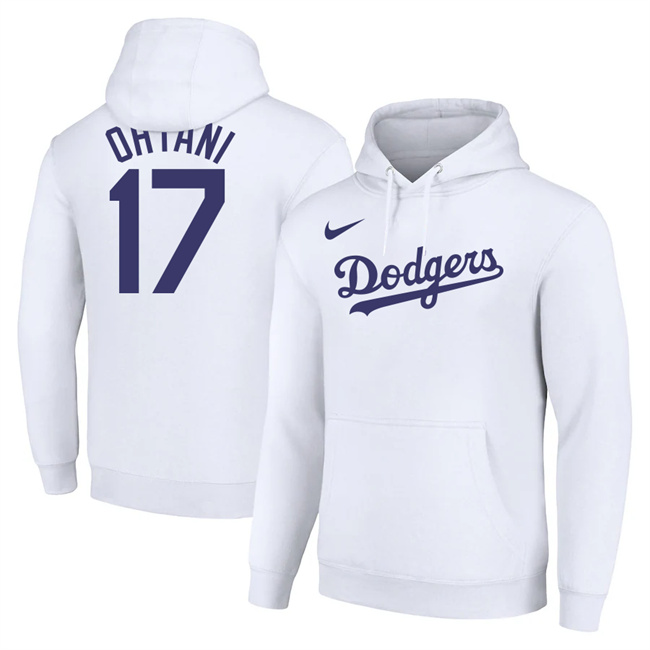 Personalized Los Angeles Dodgers #17 Shohei Ohtani White Name & Number Pullover Hoodie
