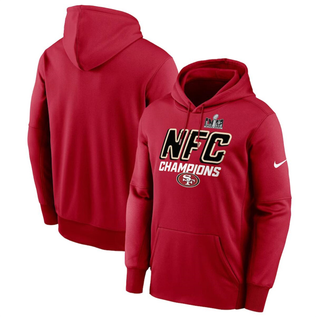 Personalized Men’s San Francisco 49ers Scarlet 2023 NFC Champions Iconic Pullover Hoodie