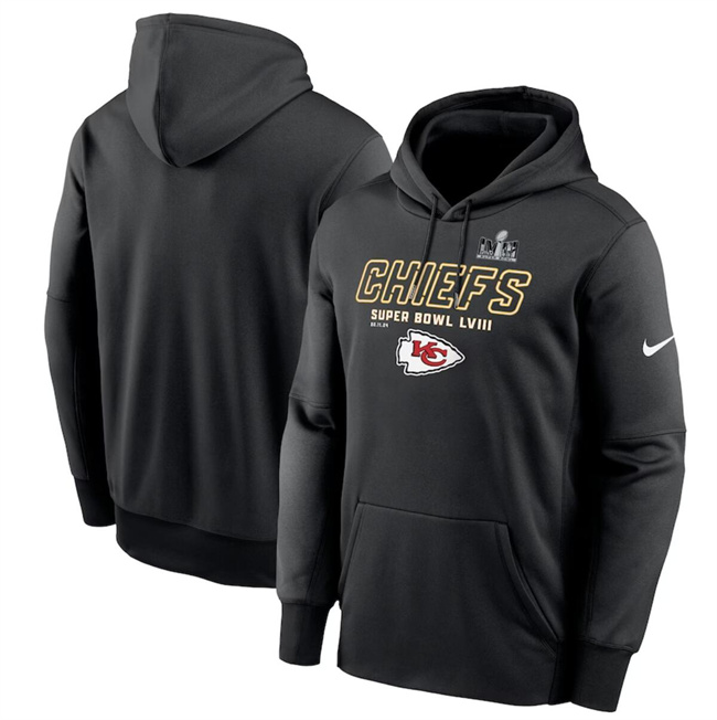 Personalized Men’s Kansas City Chiefs Black Super Bowl LVIII Iconic Pullover Hoodie