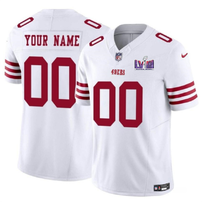 Personalized Men’s San Francisco 49ers Active Player White F.U.S.E. Super Bowl LVIII Patch Untouchable Limited Stitched Football Jersey