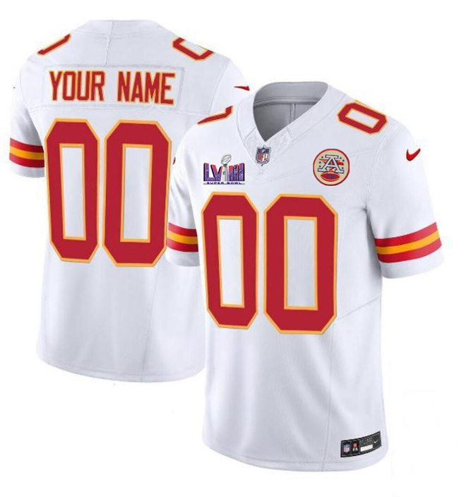 Personalized Men’s Kansas City Chiefs Active Player White F.U.S.E. Super Bowl LVIII Patch Untouchable Limited Stitched Football Jersey