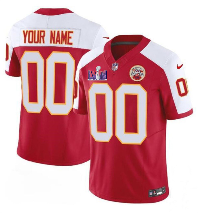 Personalized Men’s Kansas City Chiefs Active Player Red White F.U.S.E. Super Bowl LVIII Patch Untouchable Limited Stitched Football Jersey