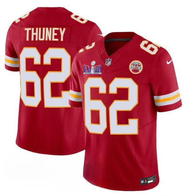 Personalized Men’s Kansas City Chiefs #62 Joe Thuney Red F.U.S.E. Super Bowl LVIII Patch Untouchable Limited Stitched Football Jersey