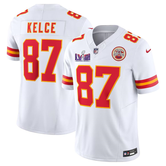 Personalized Men’s Kansas City Chiefs #87 Travis Kelce White F.U.S.E. Super Bowl LVIII Patch Untouchable Limited Stitched Football Jersey