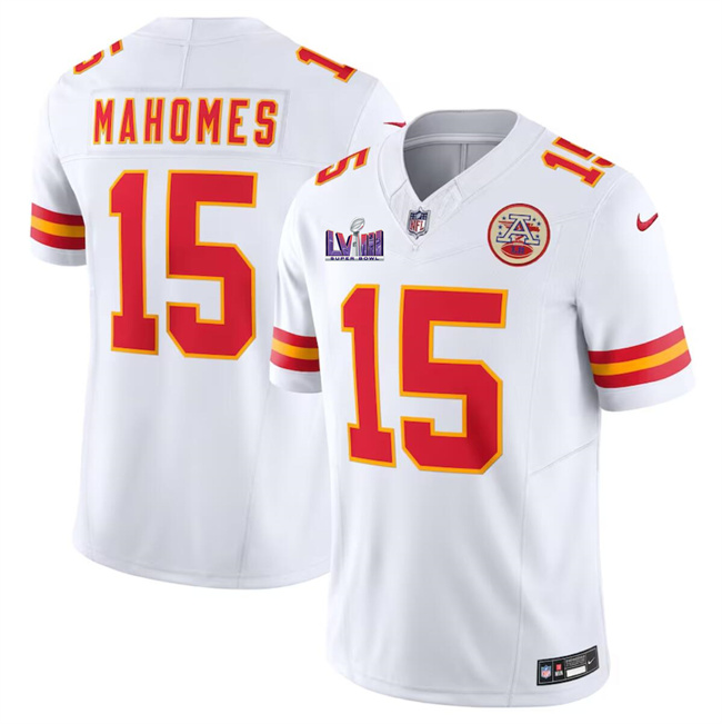 Personalized Men’s Kansas City Chiefs #15 Patrick Mahomes White F.U.S.E. Super Bowl LVIII Patch Untouchable Limited Stitched Football Jersey