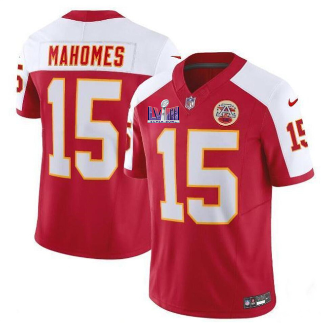 Personalized Men’s Kansas City Chiefs #15 Patrick Mahomes Red White F.U.S.E. Super Bowl LVIII Patch Untouchable Limited Stitched Football Jersey